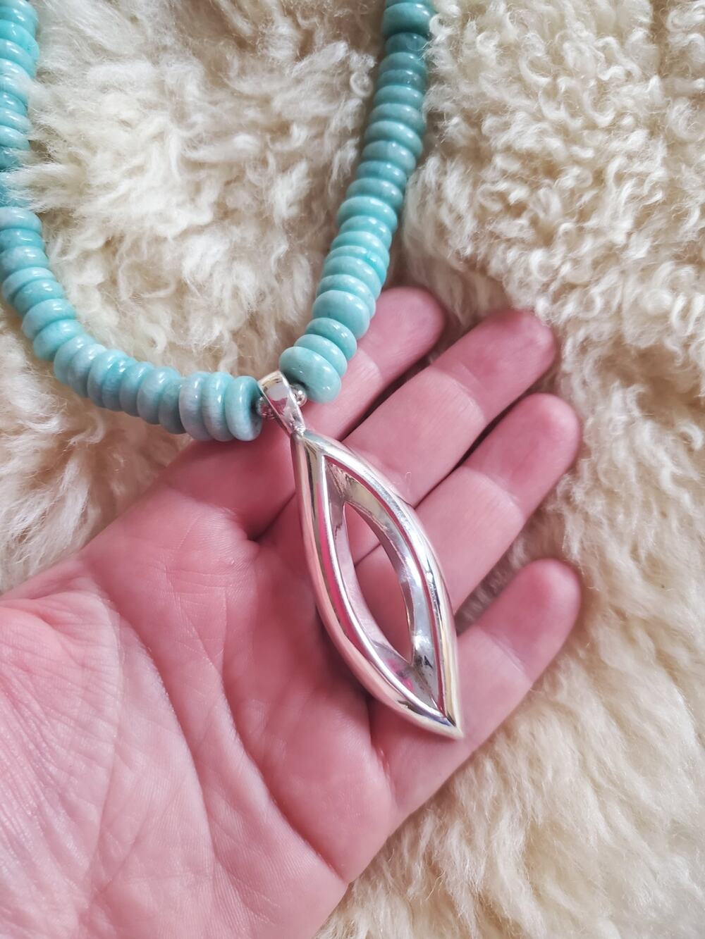 Simon Sebbag Designs Amazonite Beaded Pendant Necklace 925 Sterling Silver – 18"